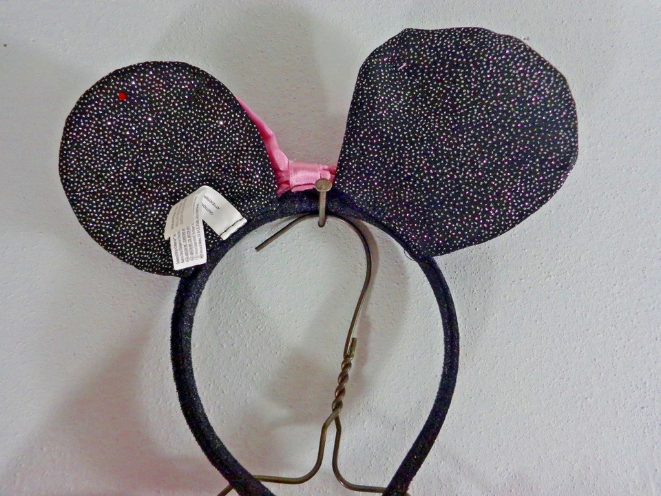 Disney MINNIE MOUSE Disfraz 12-24 Mo Rosa Satinado Vestido Negro Diadema Orejas Lazo Foto 3 de 4