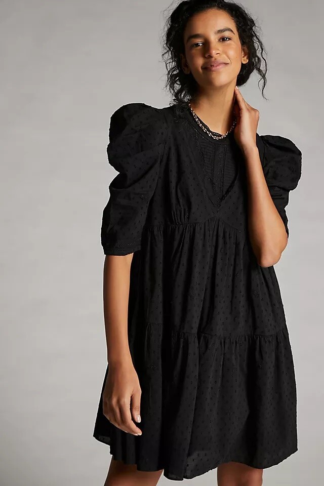 black lace smock dress Miss Selfridge lace collar smock mini dress in black