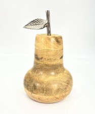 Wooden Pear Brass Stem Leaf Cottage Country Decor Tan 10”