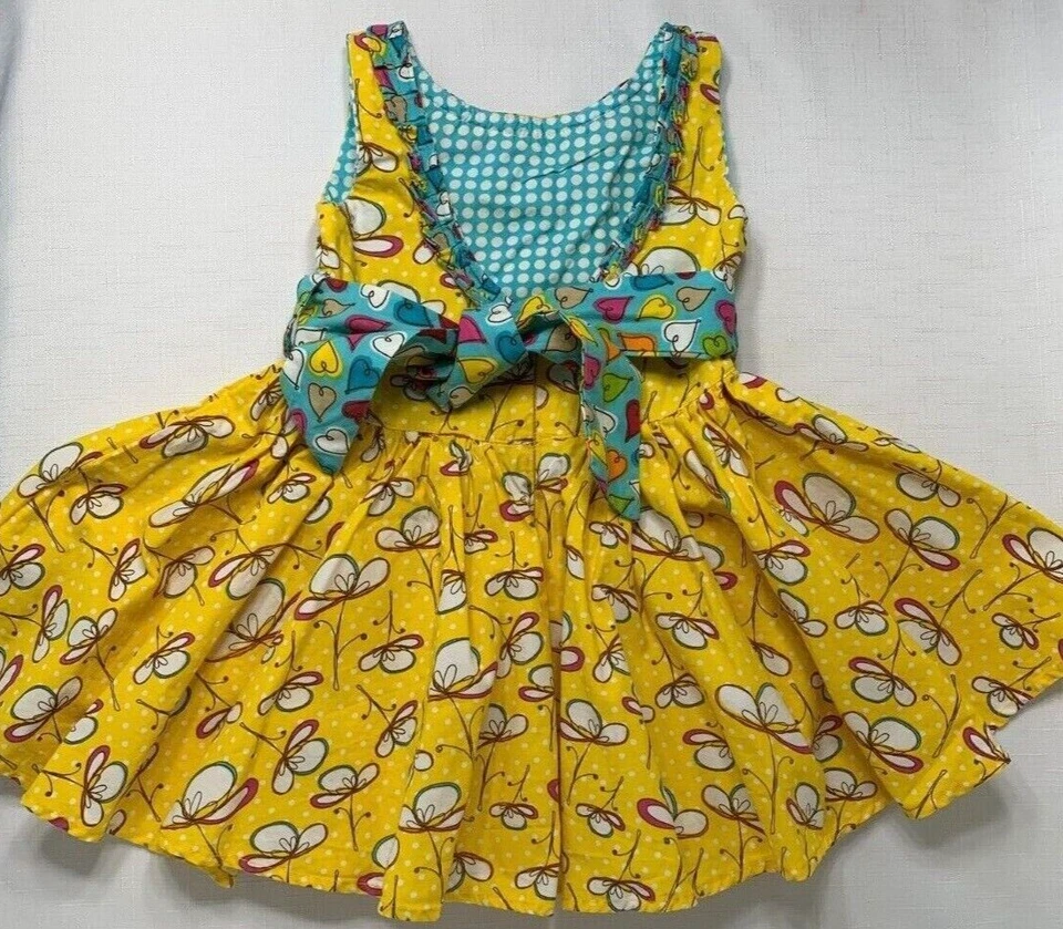 Vestido de Verano Jelly the Pug Bebé Niñas 12 Meses Amarillo Mariposa Lazo Espalda Foto 2 de 4