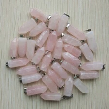 Natural Stone Pink Crystal Stone Hexagonal Pillar Charms Pendants Bead 50pcs