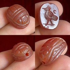 Unique Ancient Egyptian Old Carnelian Agate stone scarab seal stamp Bead Amulet