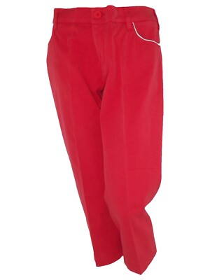 Damen Hose 46 W32 XL Extra Large Buggy Rot Capri Einsätze Leder Baumwolle