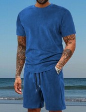 Mens Summer Outfit 2-Piece Set Short Sleeve T- Shirts and Shorts Sweatsuit Set