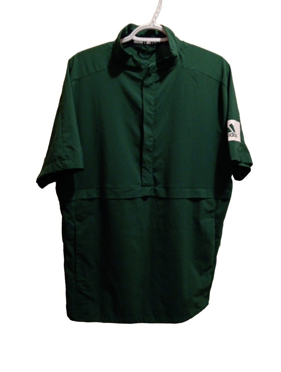 Adidas Polo Men Sz Medium Green Short Sleeve 1/4 Zip Sport Logo Zip Pockets