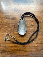 Vintage 1990 Concave Silver Teardrop Industrial Minimalist Black Suede Necklace