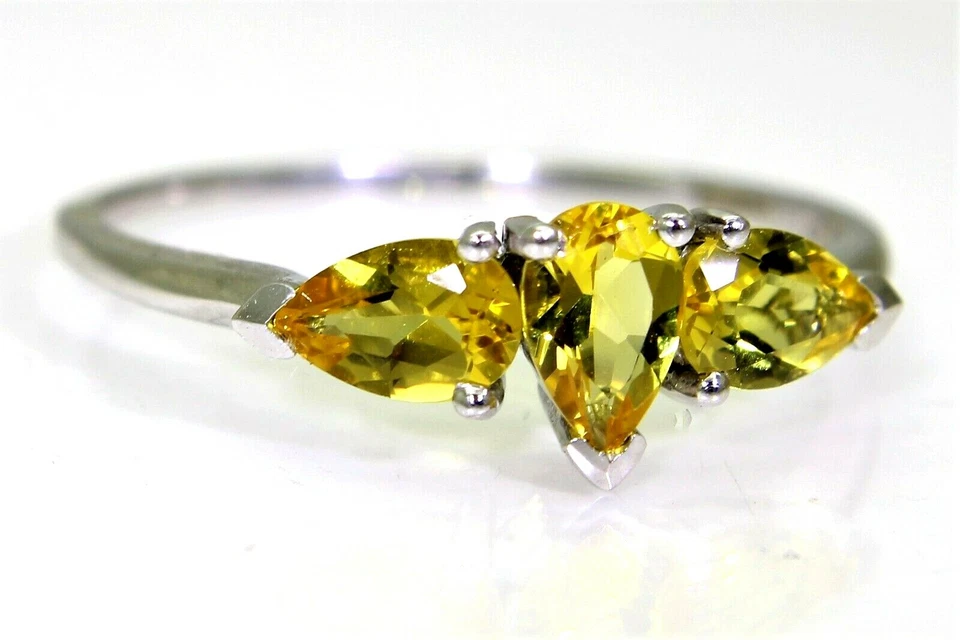 Anillo de oro blanco de 9 quilates trilogía berilo amarillo talla T 1/2 ~ 10 Foto 3 de 4