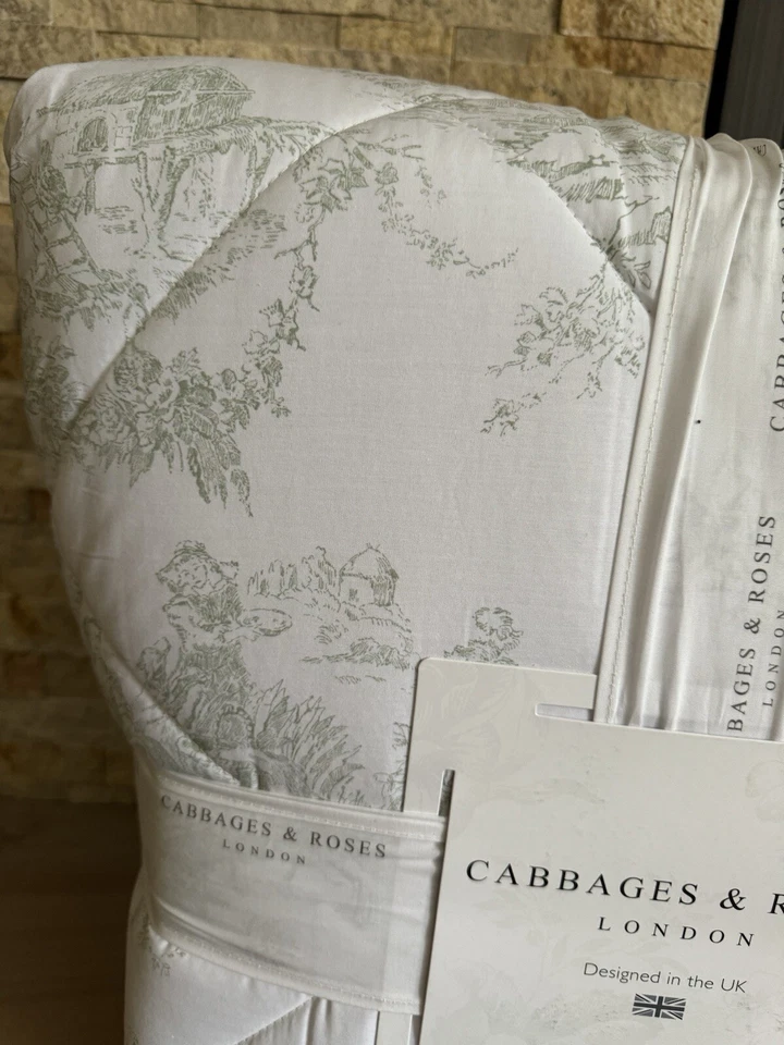 Coles y Rosas KING Country Toile Verde Salvia Edredón Fundas 100% Algodón NUEVO Foto 3 de 4