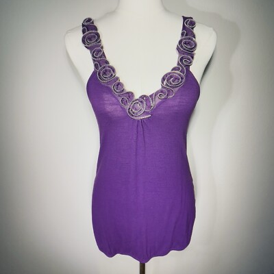 Zipper Accent Purple Tunic Y2K Womens Tank Top Stretch Size Medium Fairycore
