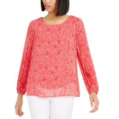 Alfani Pink Floral PleatSleeve Top Micro Fantasy Size MP