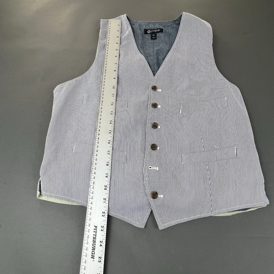 J.Crew Traje Chaleco Azul Rayas Seersucker Chaleco Bolsillo Hombres Talla Mediana Foto 4 de 4