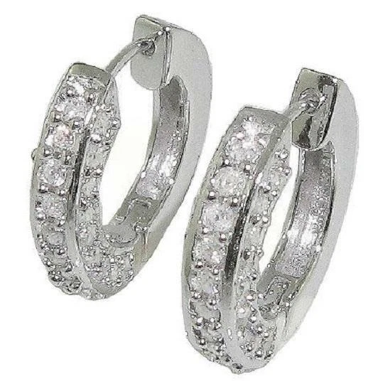 Hoops Earrings Natural Diamond SI1 G 0.90 Ct 14k White Gold Appraisal 0.80 Inch - Image 3 of 4