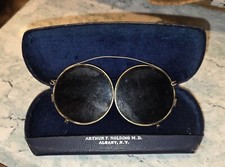 Antique Steam Punk Brass Green Lenses Clip On Sunglasses In Case