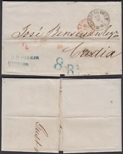 Germany 1858 - Precursor from Hamburg to Cadiz. Taxes 8Rs..........(DD) MV-4617