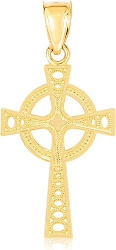 Floreo 10k Yellow Gold Celtic Diamond Cut Cross Pendant