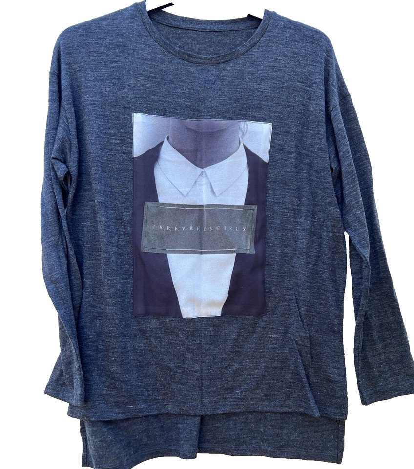Zara Large Graphic Long Sleeve Tee With Mixed Details Grey T-shirt