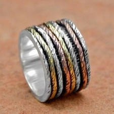 Spinner Ring with Oxidized Tri Tone Bands-Sterling Silver 925-3.5g-1/2" Wide-NWT