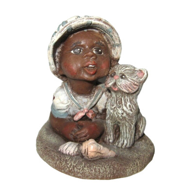 VTG Sarah's Attic African American Girl Figurine wearing Sunbonnet with Cat