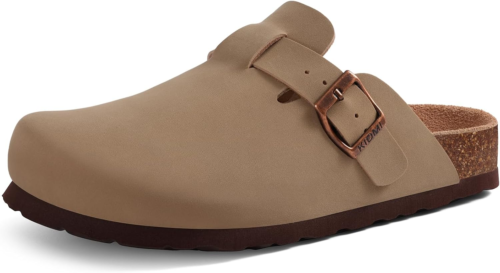 Women'S Cork Footbed Clogs Leather Mules Comfort Potato Shoes with Arch Support