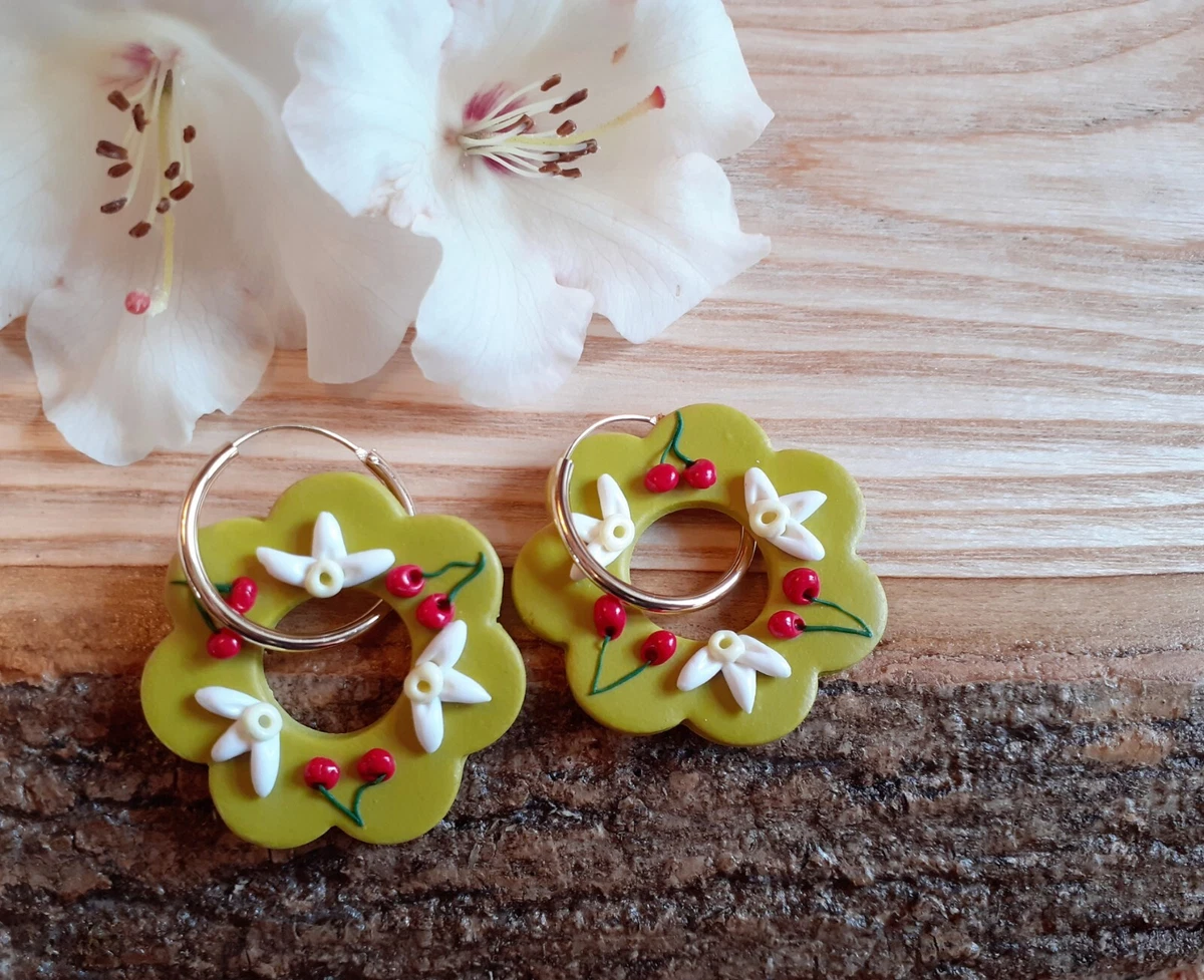 Beautiful Handmade Earrings Polymer clay Hoops Pin Up Rockabilly