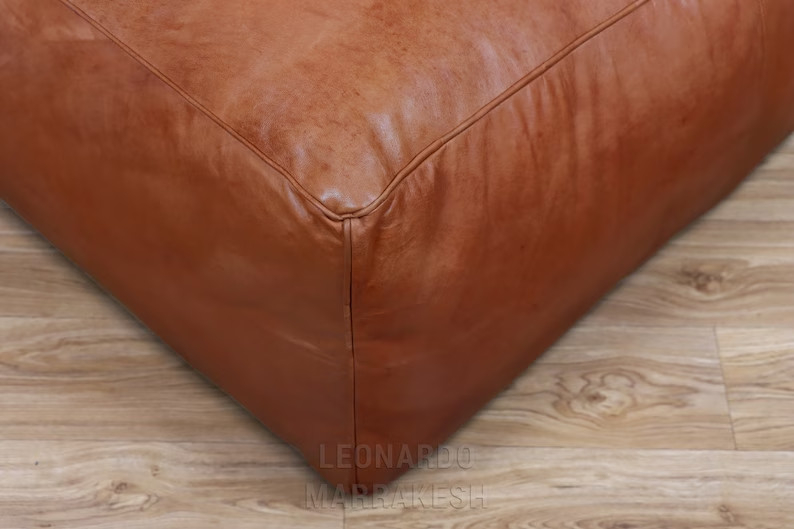 Leather Pouffe Boho Moroccan Ottoman Footstool New Genuine Unstuffed Pouf Brown