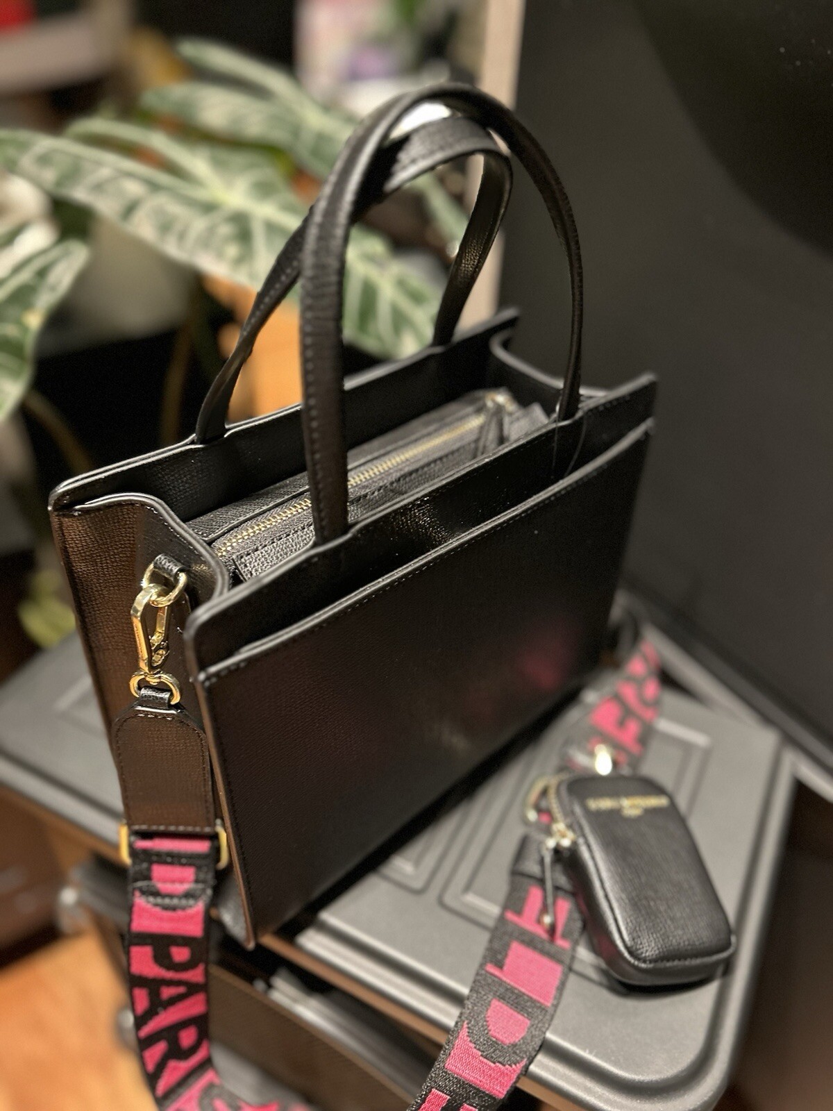 KARL LAGERFELD Black Maybelle Satchel Handbag With Pink Hearts | NWT | Sold-out! image 8
