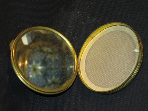 Rare Art Deco Corsica Compact Wavy Blue Enamel Powder Box Mirror 1920s - Picture 3 of 8