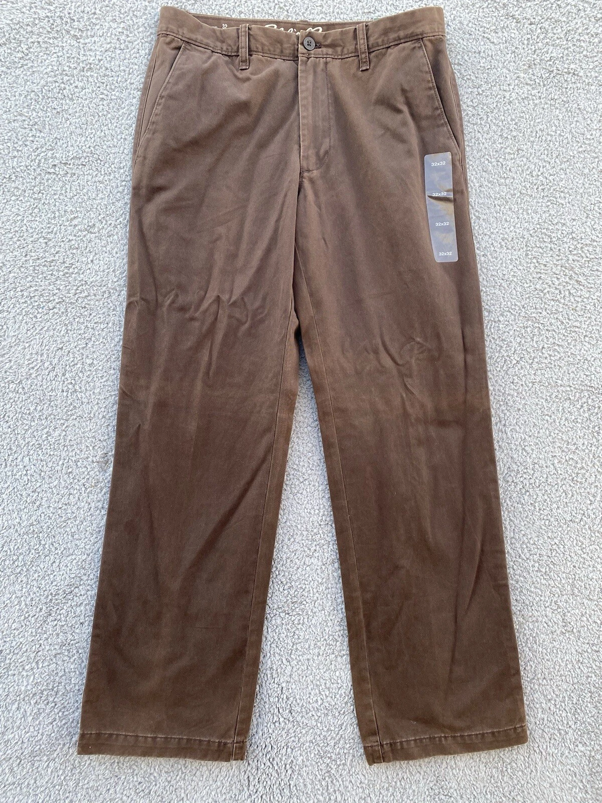 NEW - Eddie Bauer Mens Flat Front Pants Brown 32 x 32 Combed Cotton Classic Fit