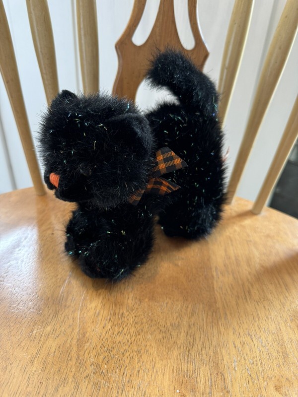 Russ Berrie Screech Halloween Black Cat Sparkly Plush With Orange Ribbon