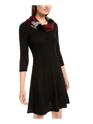 BCX Womens Black 3/4 Sleeve Short Fit + Flare Dress Size: S