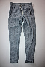 EUC Athleta 100 Linen Pants Size 6 Tall Tapered Ankle Jogger Blue Zip Pockets