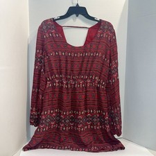 Umgee Large Mini Dress Red with Small Geometric Print Good Preowned Condition