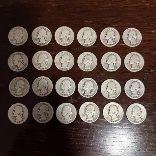Pre-1964 Lot of 24 Washington 90% Silver Quarters AU or better. All In 1930s.