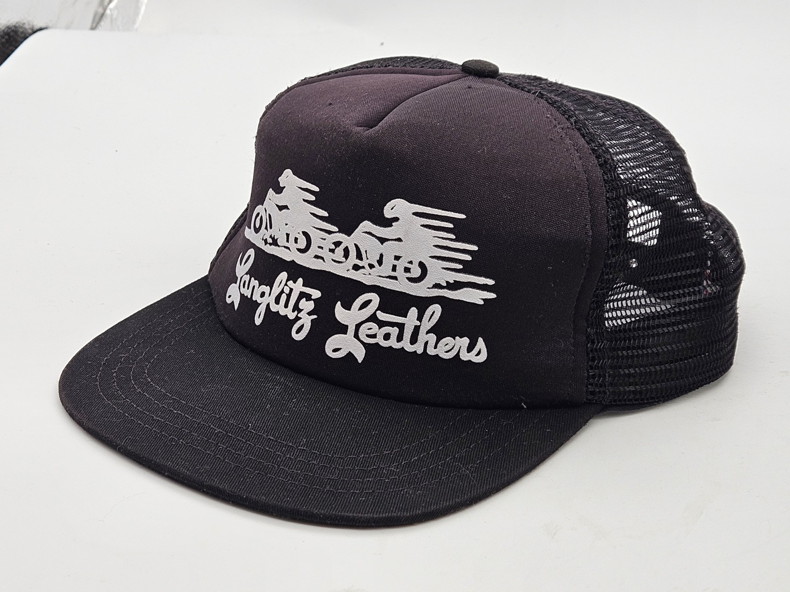 Vintage Langlitz Leathers Snapback Trucker Hat USA Made Motorcycle Biker Black