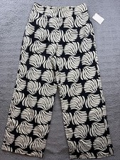 A New Day Pants Womens Medium Black Floral Wide Leg Pull On Elastic Waist Casual