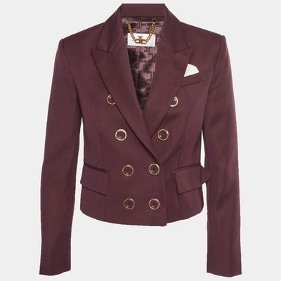 Elisabetta Franchi Burgundy Wool Blend DoubleBreasted Blazer S