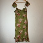 Betsey Johnson Green Floral Ruffle Midi Dress XL Cottagecore Romantic