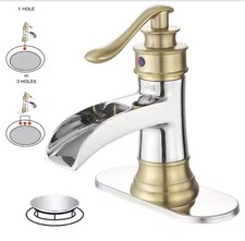 BWE waterfall 1/3 Hole Centerset Bathroom Faucet - Chrome  Gold