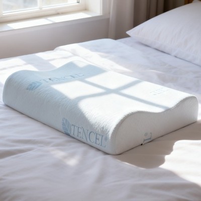 Memory Foam Pillow Ergonomic Neck Pain Relief Contour 2 Heights White Blue 24x16