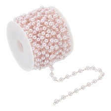5m/16 Feet Faux Pearl Beading Chain, 4mm Brass Chain Link Style 1, Rose Gold