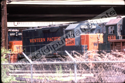 Original Slide Western Pacific WP 3524 EMD GP40 N. Little Rock ARK 6-5-1984 (AM)