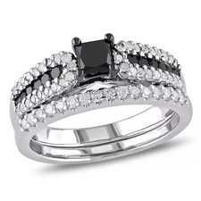 2.50 Ct Lab Created Black onyx Bridal Ring Set 14k White Gold Plated