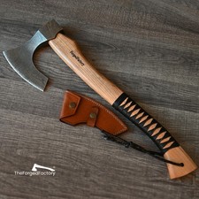 NEW Handmade Viking Camping Hatchet 20" Damascus Steel Ash Wood Leather Sheath