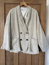 Zara Ladies Linen Oversized Double Breasted Jacket Size S