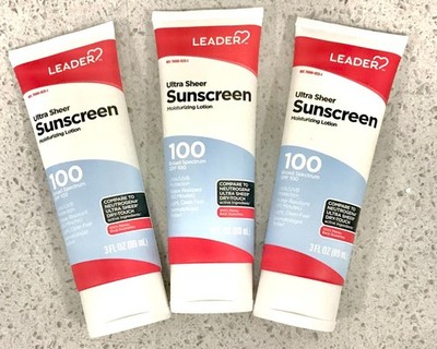 Sunscreen Lotion, Leader Ultra Sheer Water Resistant SPF 100  3 oz - 3 Pack!