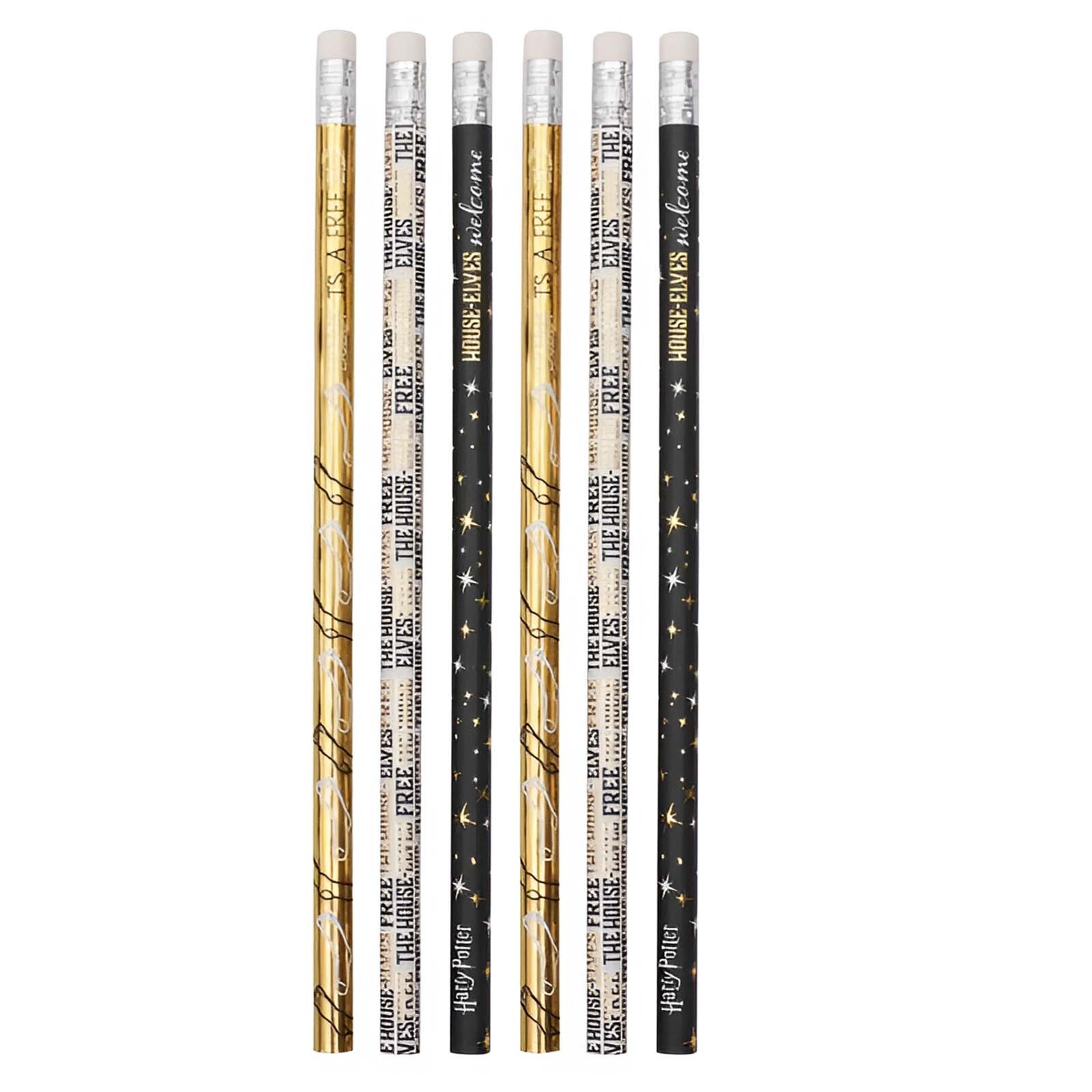 Crayons Harry Potter Dobby l'elfe libre en bois avec gomme - Set de 6 fournitures scolaires