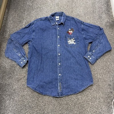 Vintage Warner Brothers Jeanshemd Large Herren Taz bestickt Looney Tunes 1999