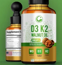 Liquid Vitamin D3 K2 Supplement High Potency Bones Muscles Walnut Oil Absorption
