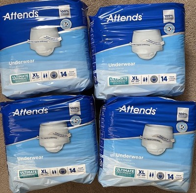 4 PACK of 14 Attends Underwear Size XL 58''-68'' Pull Up Adult Diaper 56 ct total