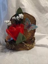 Real Wood Plaque with Rose and Butterflies